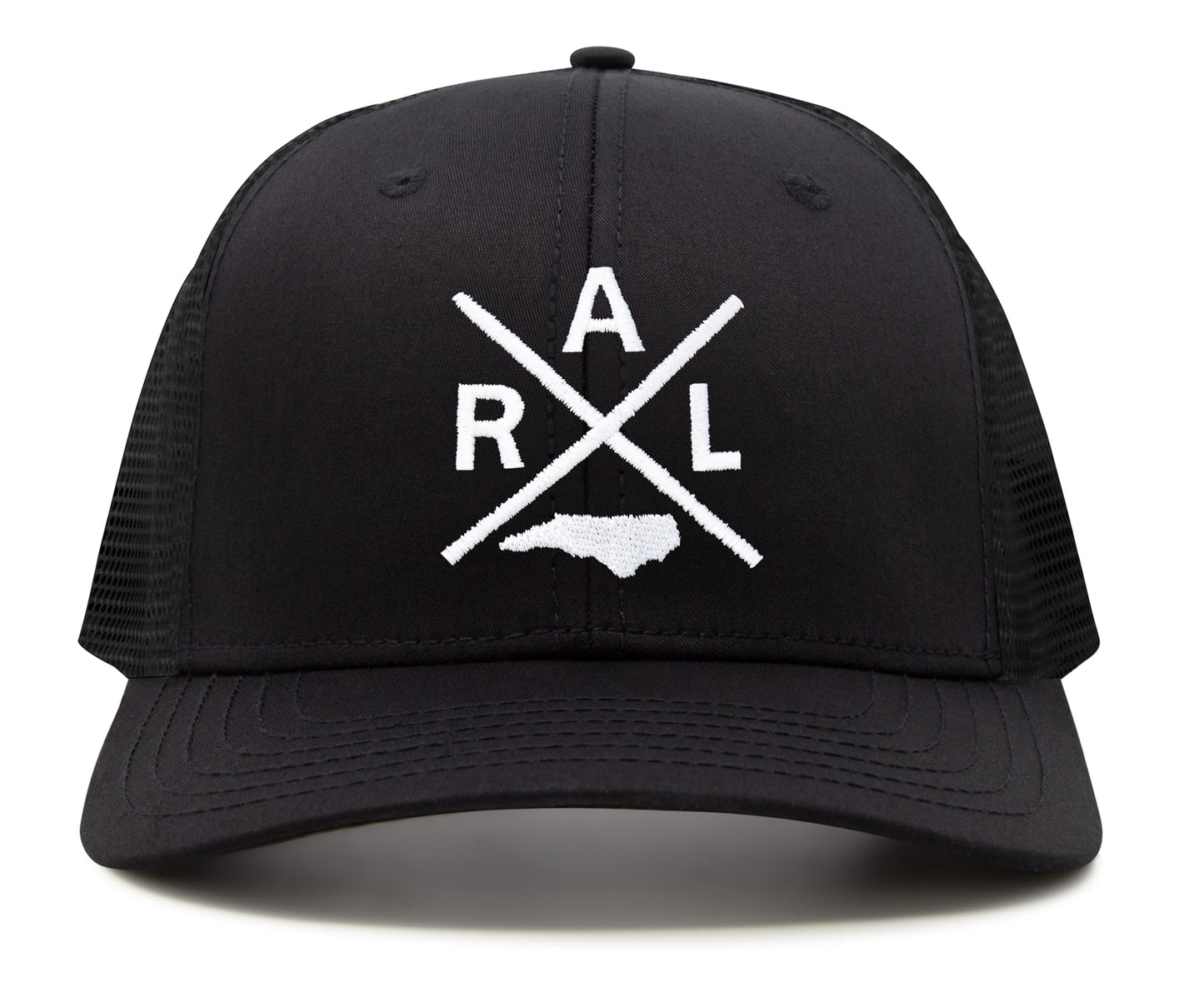 International Tie State City Hat for Men and Women, Snapback Trucker Baseball Cap with Embroidered Cross Logo (Raleigh - RAL, All Black) - International Tie
