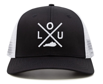 International Tie LOU (Louisville) - Hat for Men and Women - Snapback Trucker Baseball Cap (Black/White)