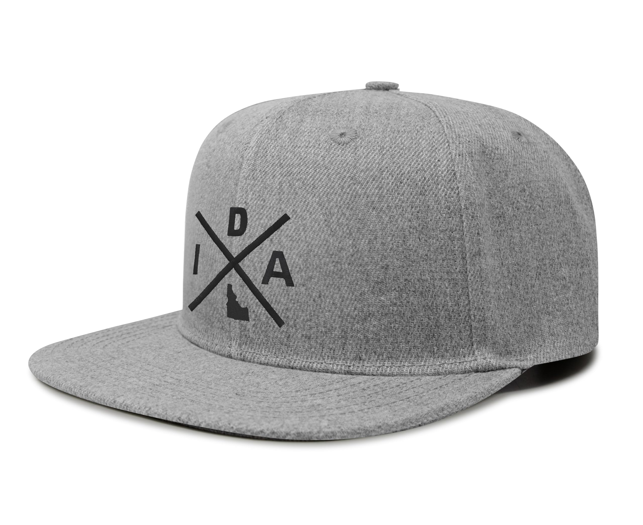 International Tie Hat for Men and Women, Adjustable Snapback Trucker Baseball Cap, Embroidered Cross Logo (IDA - Idaho, Grey Flatbill)
