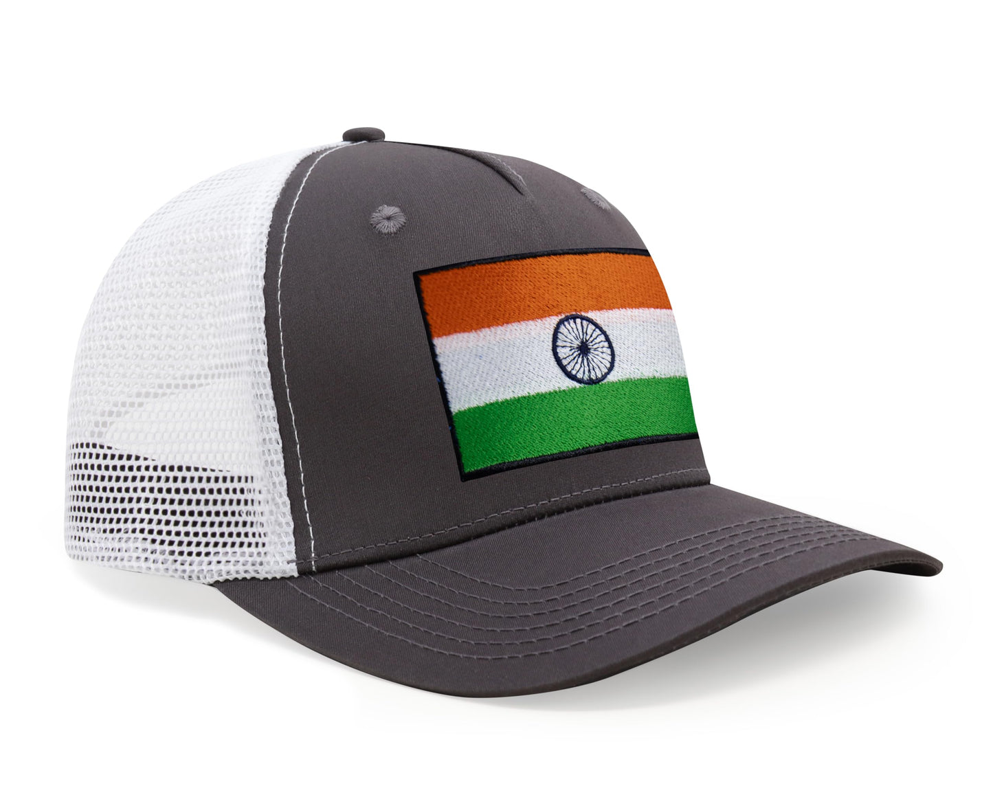 International Tie Indian Flag Hat for Men and Women - Adjustable India Snapback Trucker Baseball Cap (Grey White)