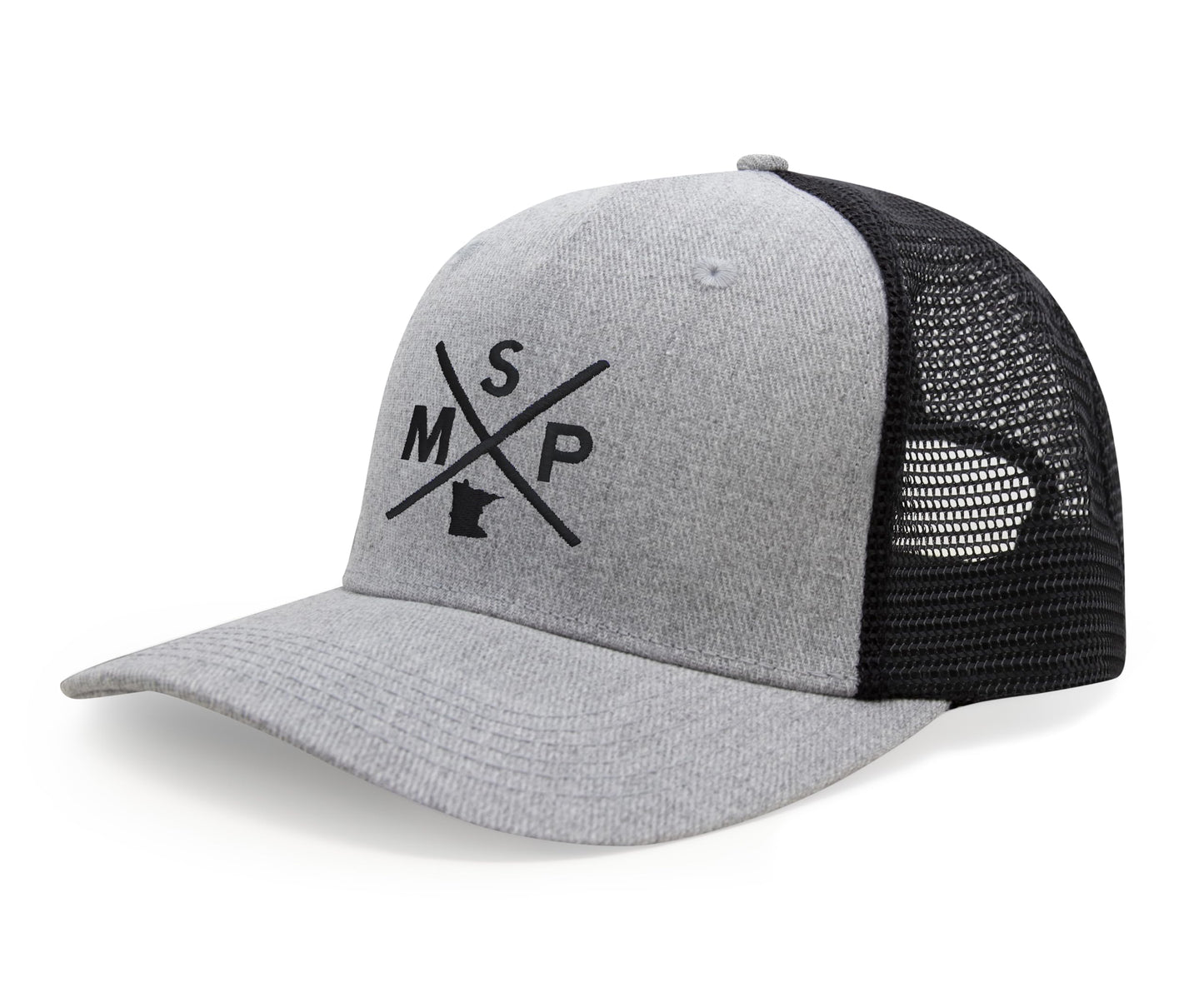 International Tie State City Hat for Men and Women, Snapback Trucker Baseball Cap with Embroidered Cross Logo (MSP - Minneapolis St. Paul, Grey Black) - International Tie