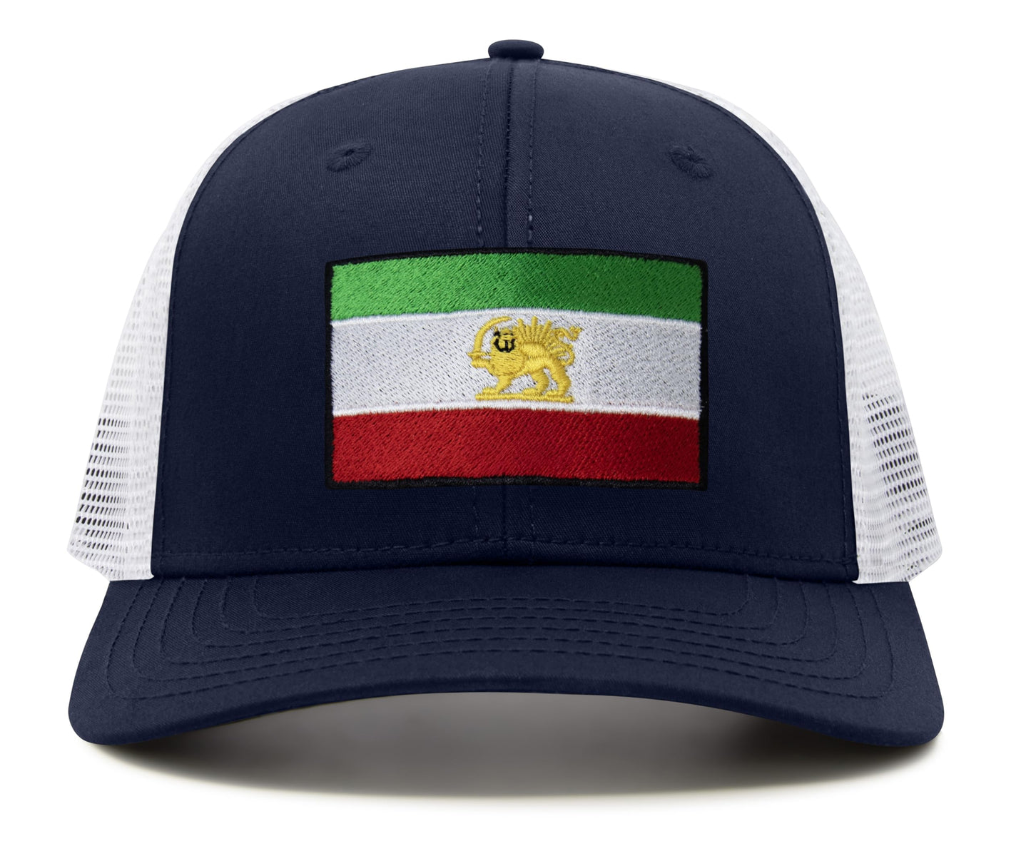 International Tie Country Flag Hat for Men and Women - Snapback Trucker Baseball Cap (Iran, Navy White)