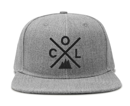 International Tie Hat for Men and Women, Adjustable Snapback Trucker Baseball Cap, Embroidered Cross Logo (COL - Colorado, Grey Flatbill)