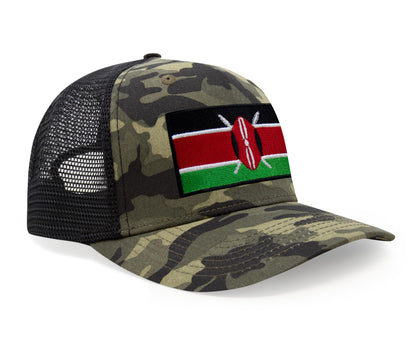 International Tie Kenya Flag Hat for Men and Women - Adjustable Snapback Trucker Baseball Cap (Camouflage)