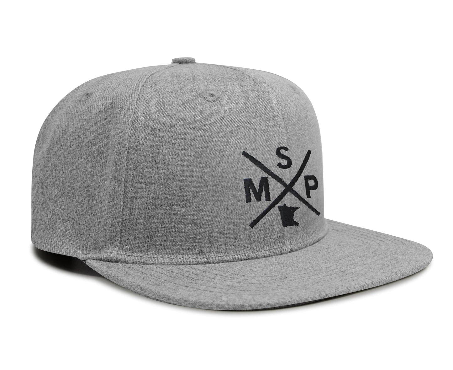 International Tie State City Hat for Men and Women, Snapback Trucker Baseball Cap with Embroidered Cross Logo (MSP - Minneapolis St. Paul, Grey Flatbill)
