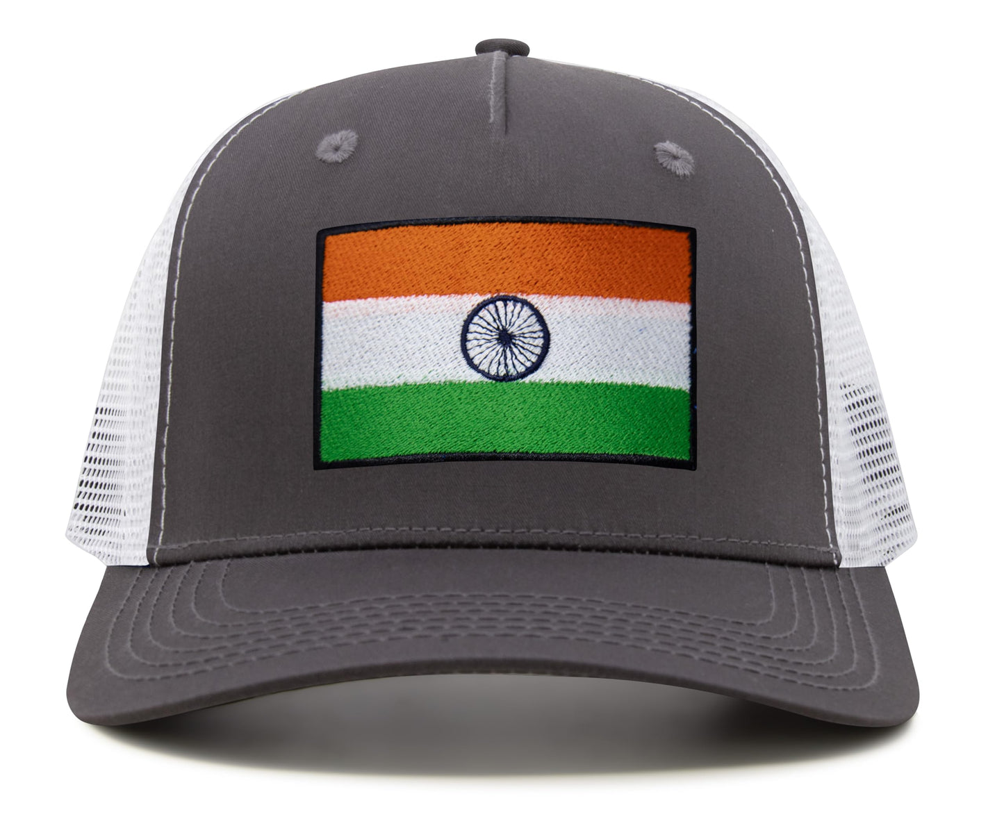 International Tie Indian Flag Hat for Men and Women - Adjustable India Snapback Trucker Baseball Cap (Grey White)