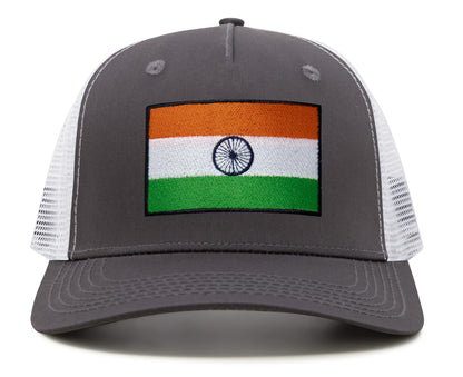 International Tie Indian Flag Hat for Men and Women - Adjustable India Snapback Trucker Baseball Cap (Grey White)