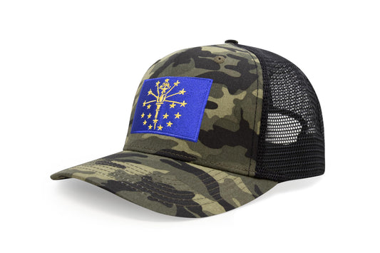 International Tie State Hat for Men and Women, Adjustable Snapback Trucker Baseball Cap with Embroidered Patch (Indiana, Camouflage) - International Tie
