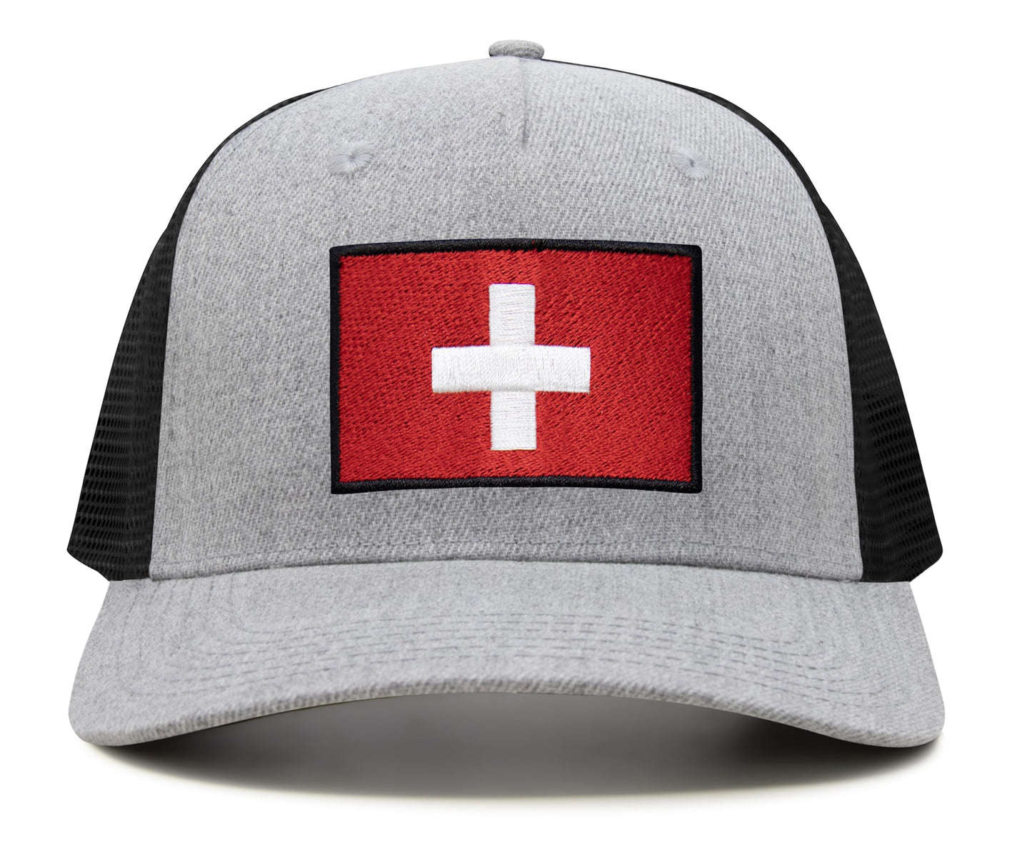 International Tie Swiss Flag Hat for Men and Women - Switzerland Snapback Trucker Baseball Cap (Grey Black)