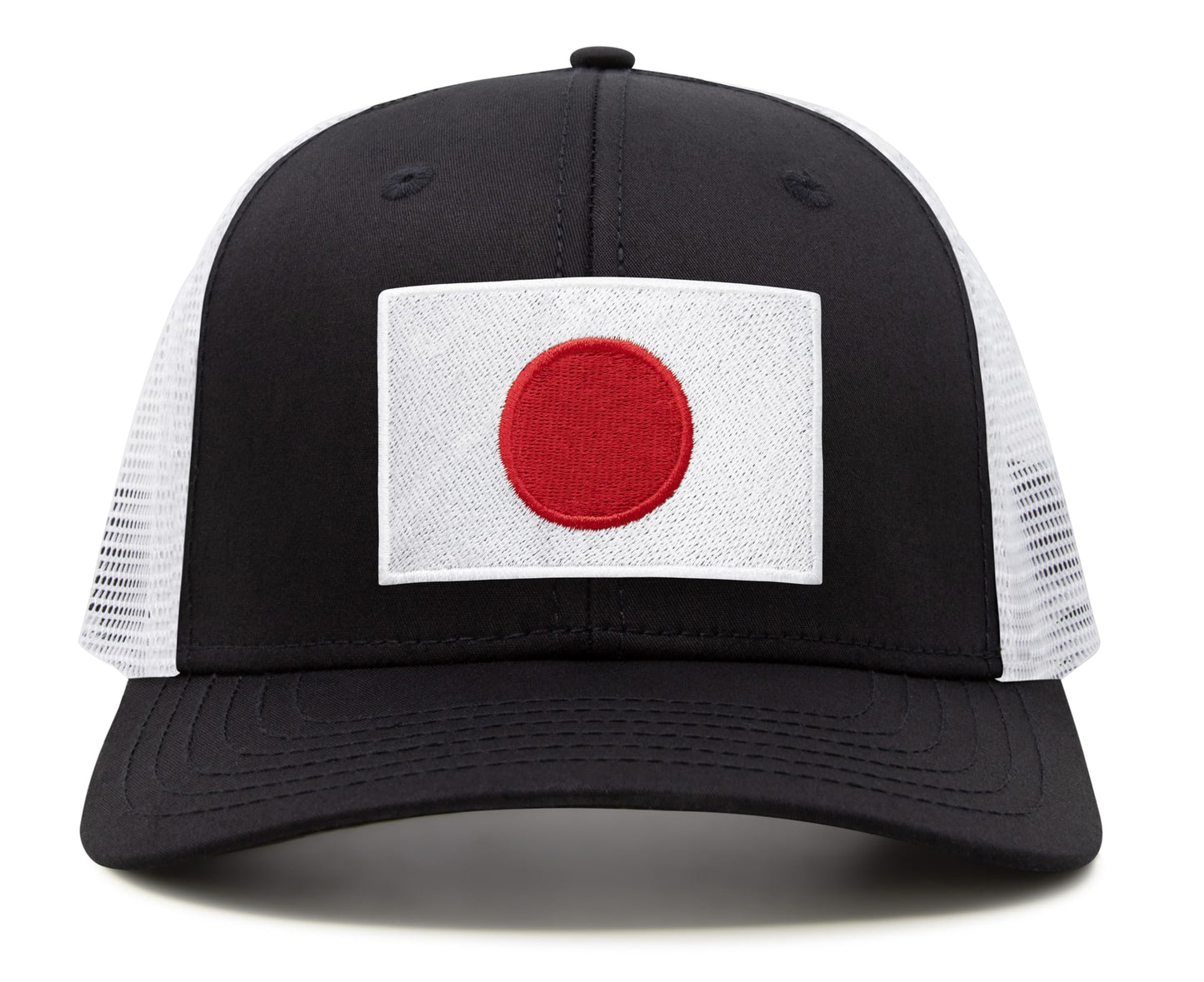 International Tie Country Hat for Men and Women, Adjustable Snapback Trucker Baseball Cap with Embroidered Patch (Japan, Black White) - International Tie