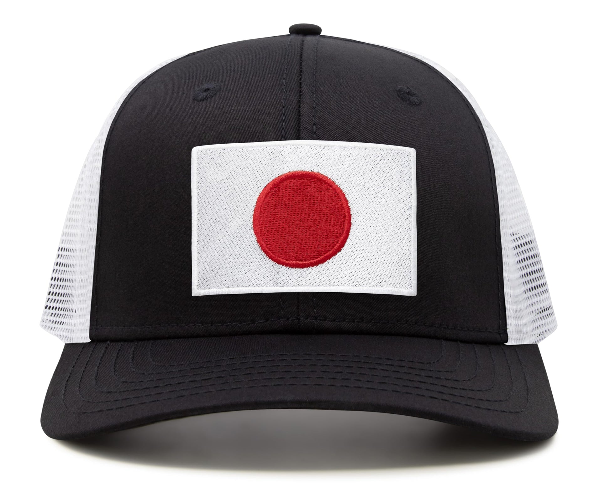 International Tie Country Hat for Men and Women, Adjustable Snapback Trucker Baseball Cap with Embroidered Patch (Japan, Black White) - International Tie