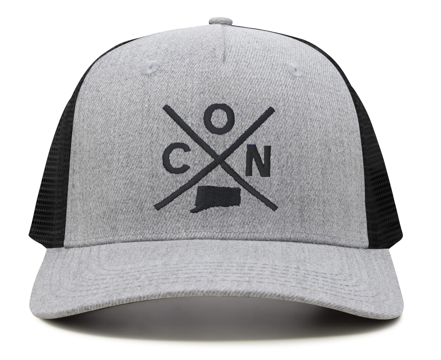 International Tie State City Hat for Men and Women, Snapback Trucker Baseball Cap with Embroidered Cross Logo (Connecticut - CON, Grey Black)