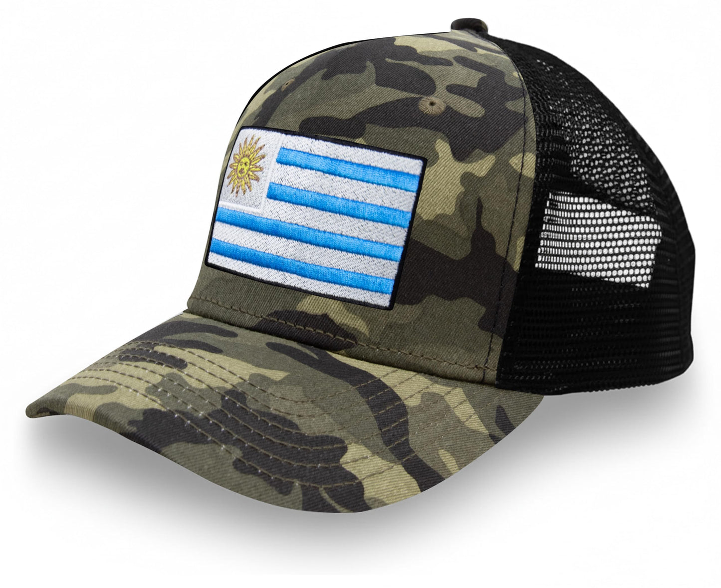International Tie Country Hat for Men and Women, Adjustable Snapback Trucker Baseball Cap with Embroidered Patch (Uruguay, Camouflage)