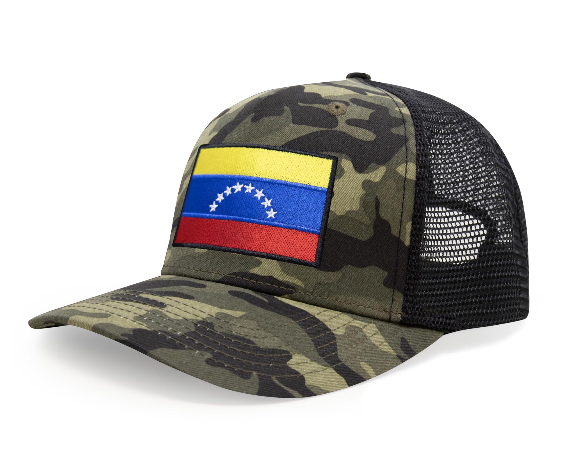 International Tie Country Hat for Men and Women, Adjustable Snapback Trucker Baseball Cap with Embroidered Patch (Venezuela, Camouflage) - International Tie