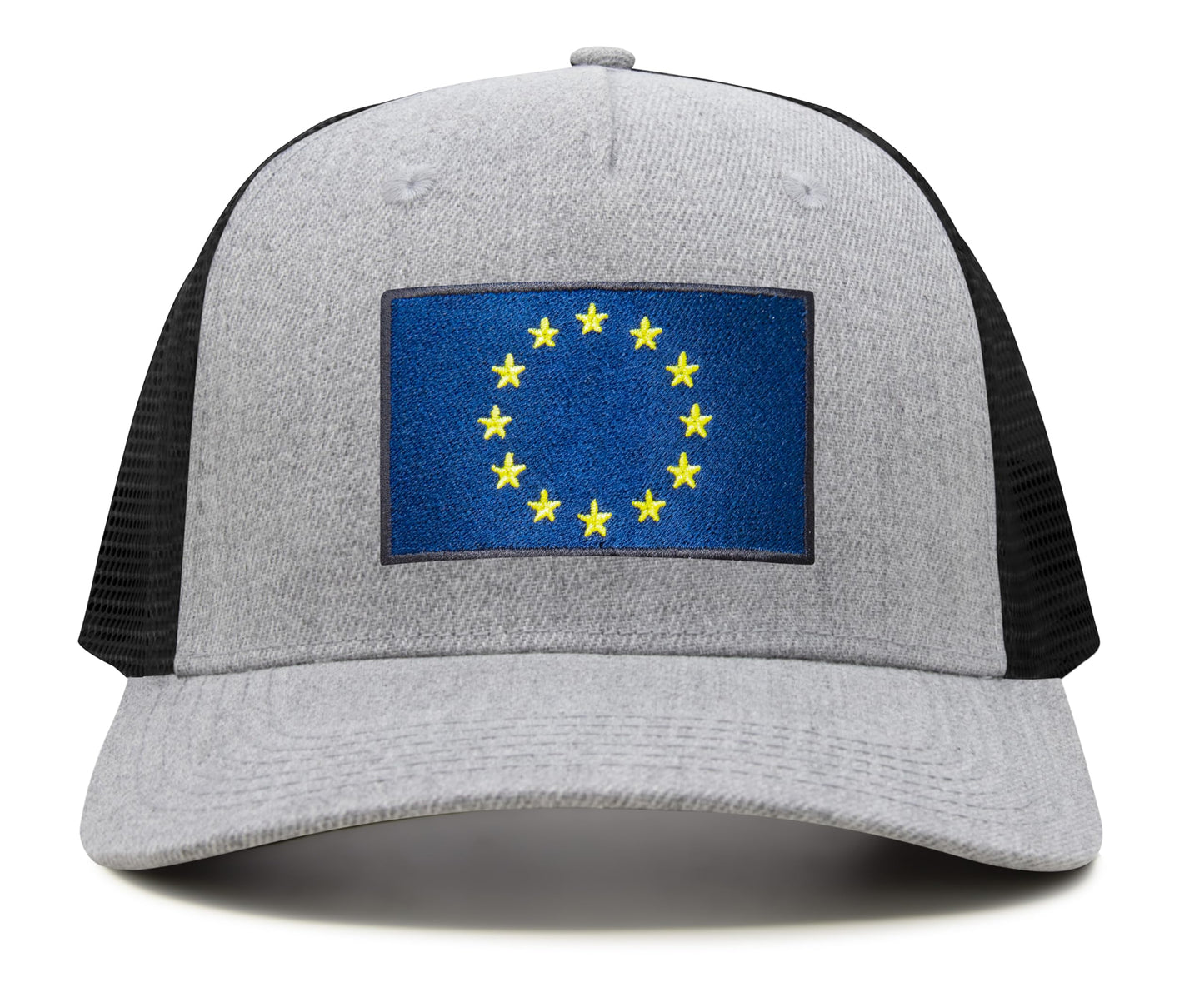European Flag Hat for Men and Women - EU Trucker Snapback Baseball Cap by International Tie (Grey Black)