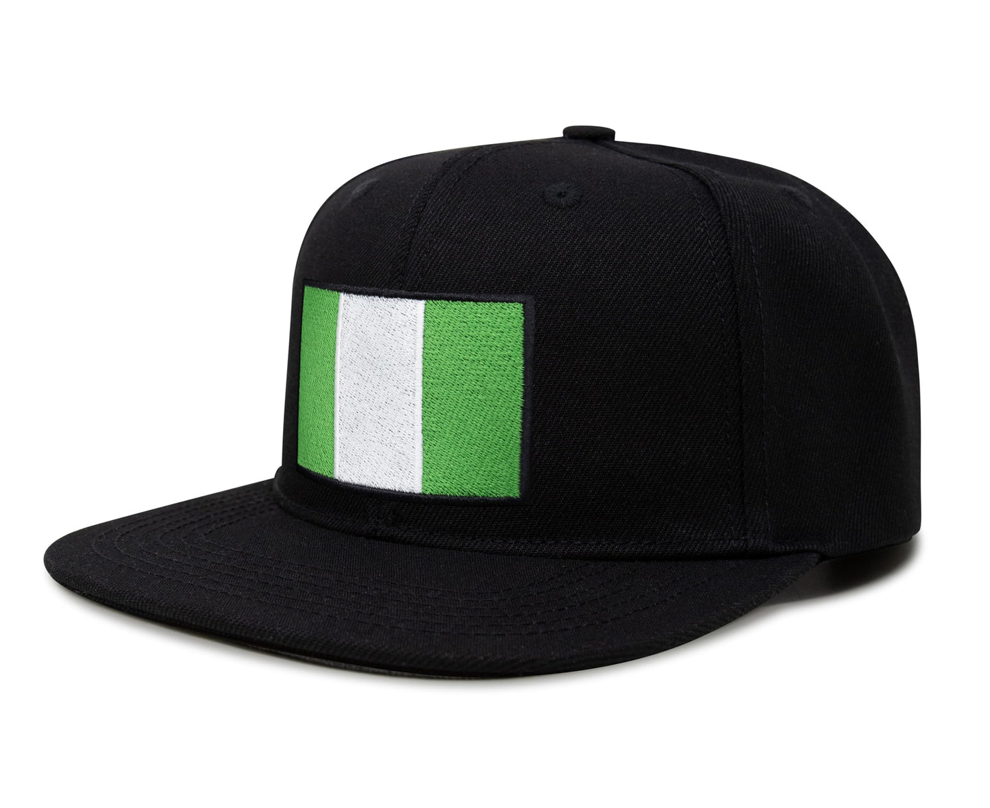 International Tie Country Hat for Men and Women, Adjustable Snapback Trucker Baseball Cap with Embroidered Patch (Nigeria, Black Flatbill) - International Tie