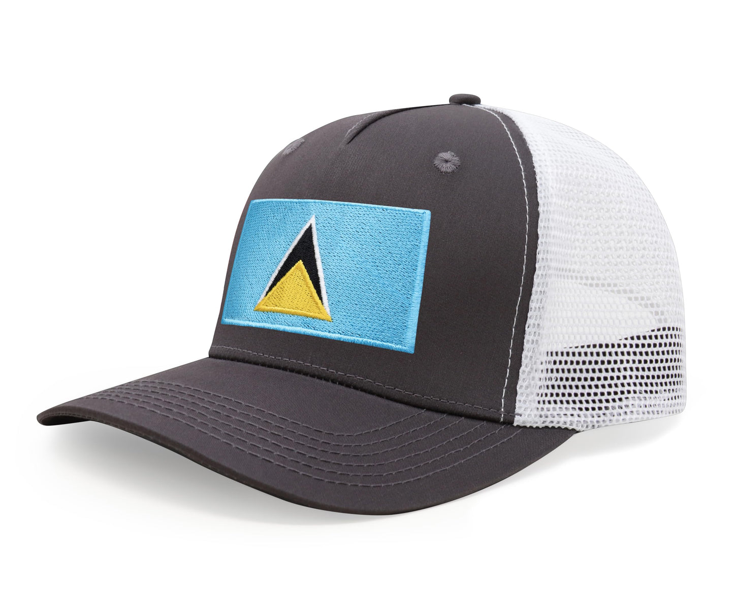 International Tie Country Hat for Men and Women, Adjustable Snapback Trucker Baseball Cap with Embroidered Patch (Saint Lucia, Grey White) - International Tie