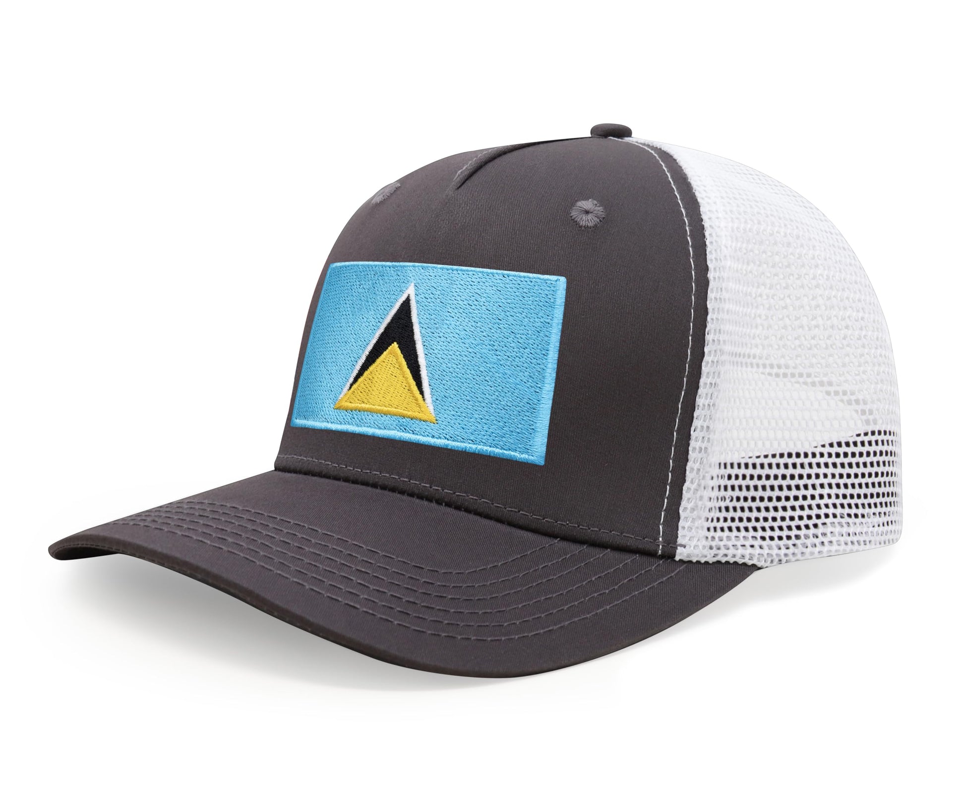 International Tie Country Hat for Men and Women, Adjustable Snapback Trucker Baseball Cap with Embroidered Patch (Saint Lucia, Grey White) - International Tie
