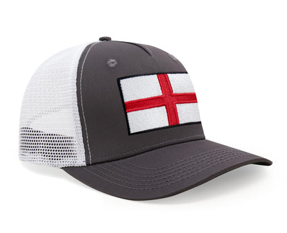 International Tie England - St. George Flag Hat for Men and Women, Adjustable Snapback Trucker Baseball Cap (Grey White)