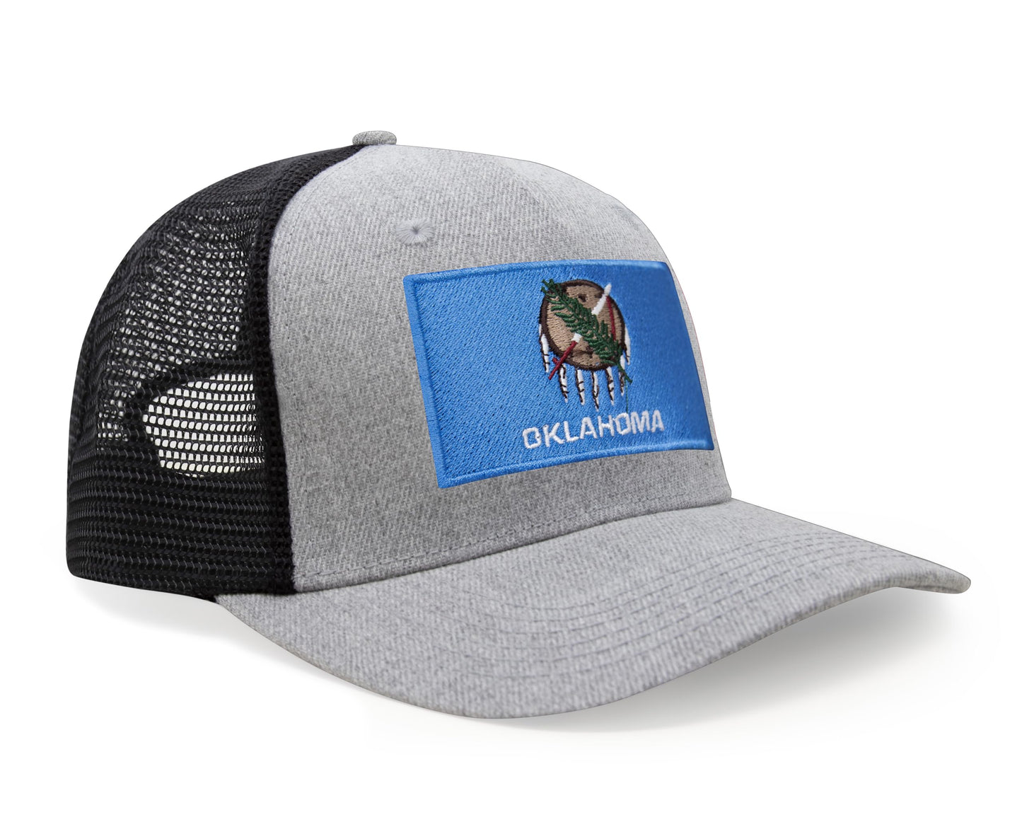 International Tie State Hat for Men and Women, Adjustable Snapback Trucker Baseball Cap with Embroidered Patch (Oklahoma, Grey Black) - International Tie