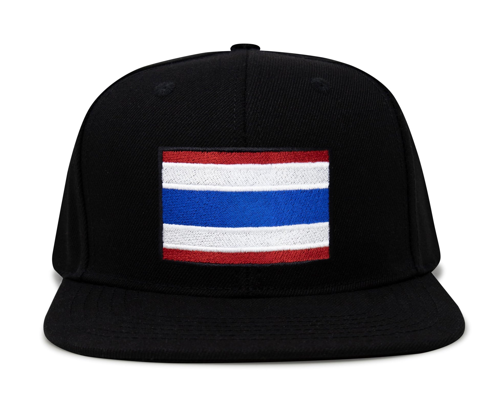 International Tie Country Hat for Men and Women, Adjustable Snapback Trucker Baseball Cap with Embroidered Patch (Thailand, Black Flatbill) - International Tie