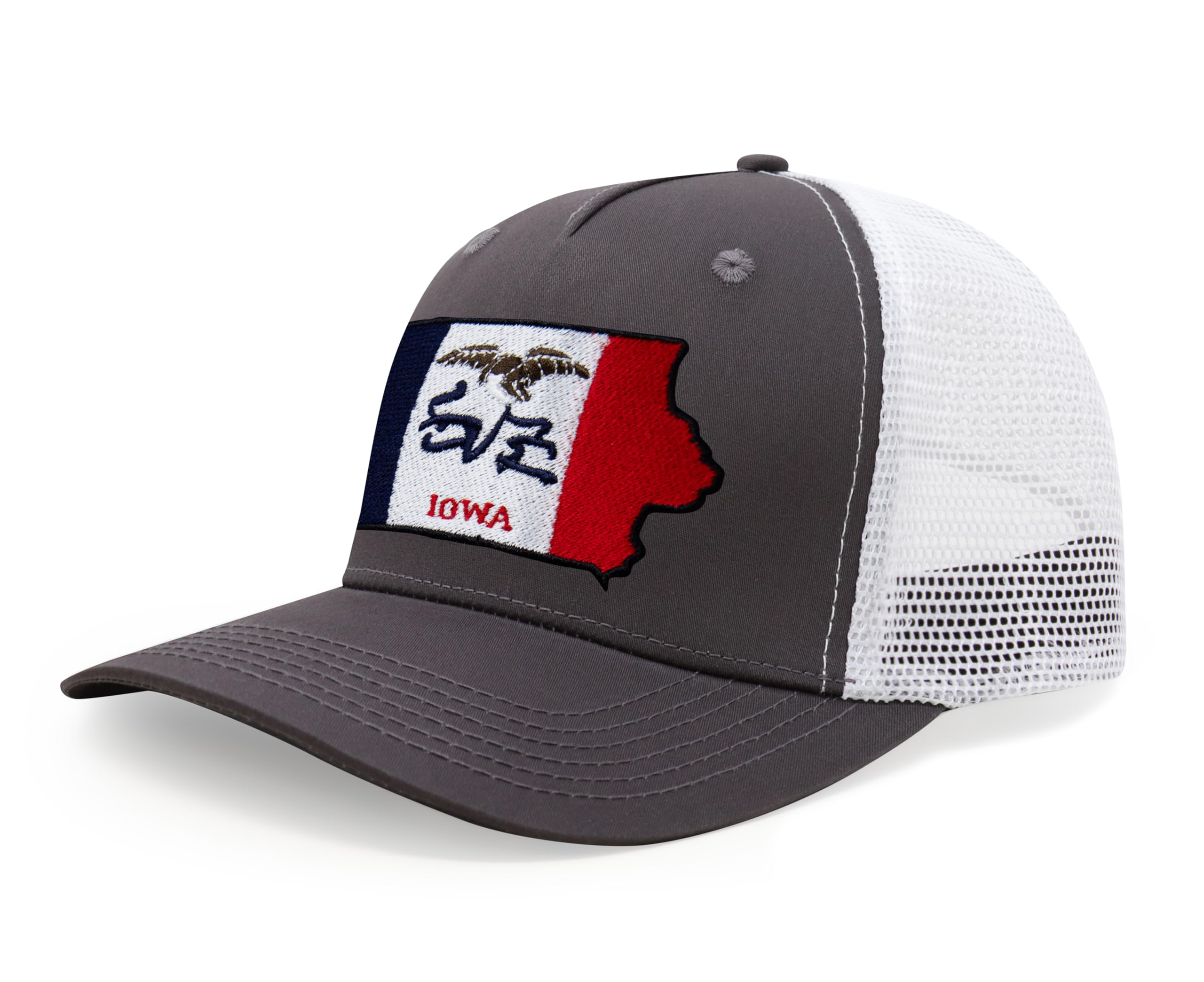 International Tie Stateline Flag Hat for Men and Women - Snapback Trucker Baseball Cap (Iowa, Grey White)