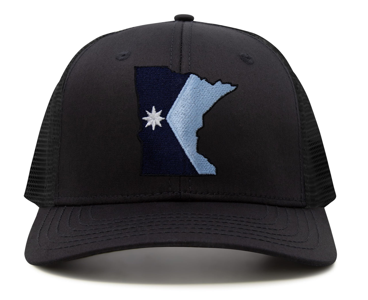 International Tie Stateline Flag Hat for Men and Women - Snapback Trucker Baseball Cap (Minnesota, All Black)