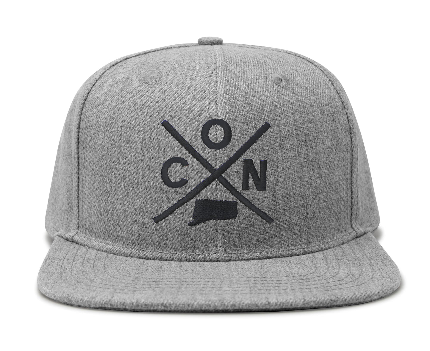 International Tie State City Hat for Men and Women, Snapback Trucker Baseball Cap with Embroidered Cross Logo (Connecticut - CON, Grey Flatbill)