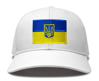 International Tie Country Hat for Men and Women, Adjustable Snapback Trucker Baseball Cap with Embroidered Patch (Ukraine, All White)