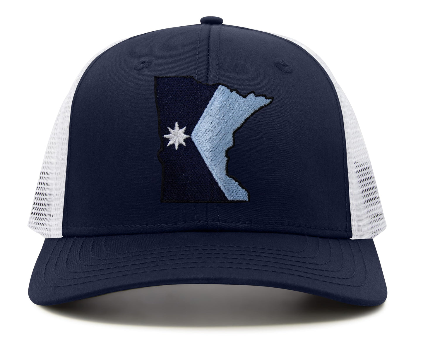 International Tie Stateline Flag Hat for Men and Women - Snapback Trucker Baseball Cap (Minnesota, Navy White)
