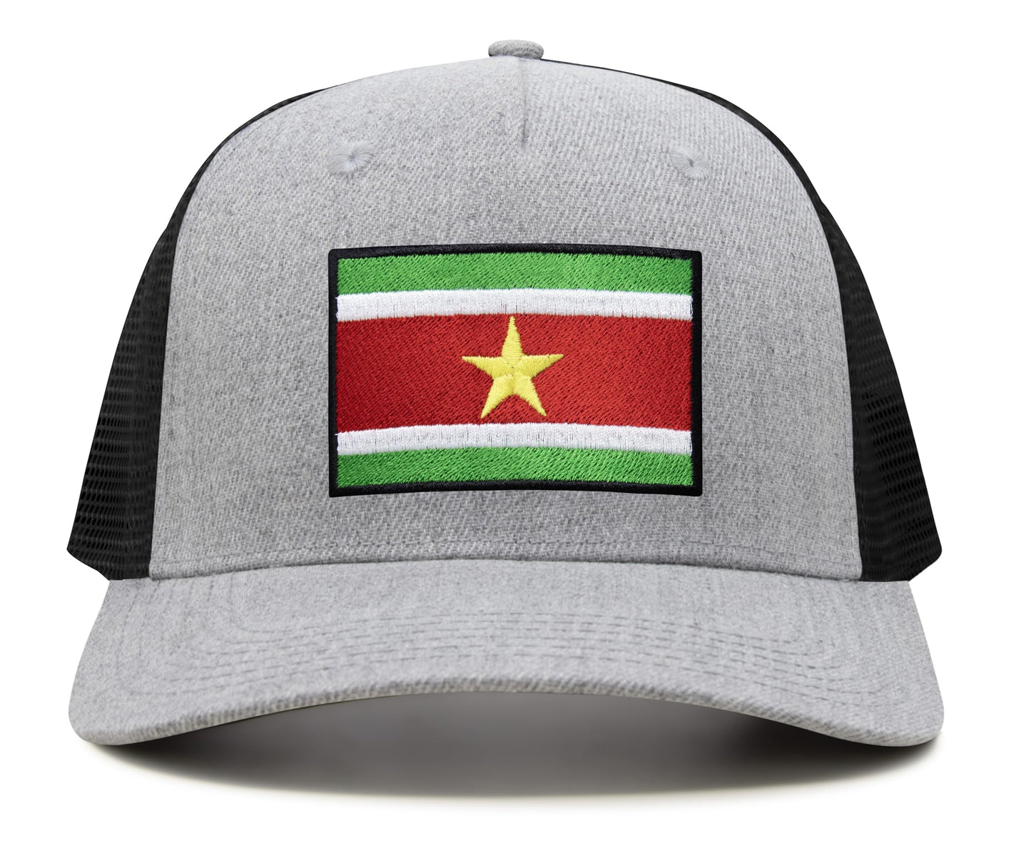 International Tie Country Hat for Men and Women, Adjustable Snapback Trucker Baseball Cap with Embroidered Patch (Suriname, Grey Black) - International Tie