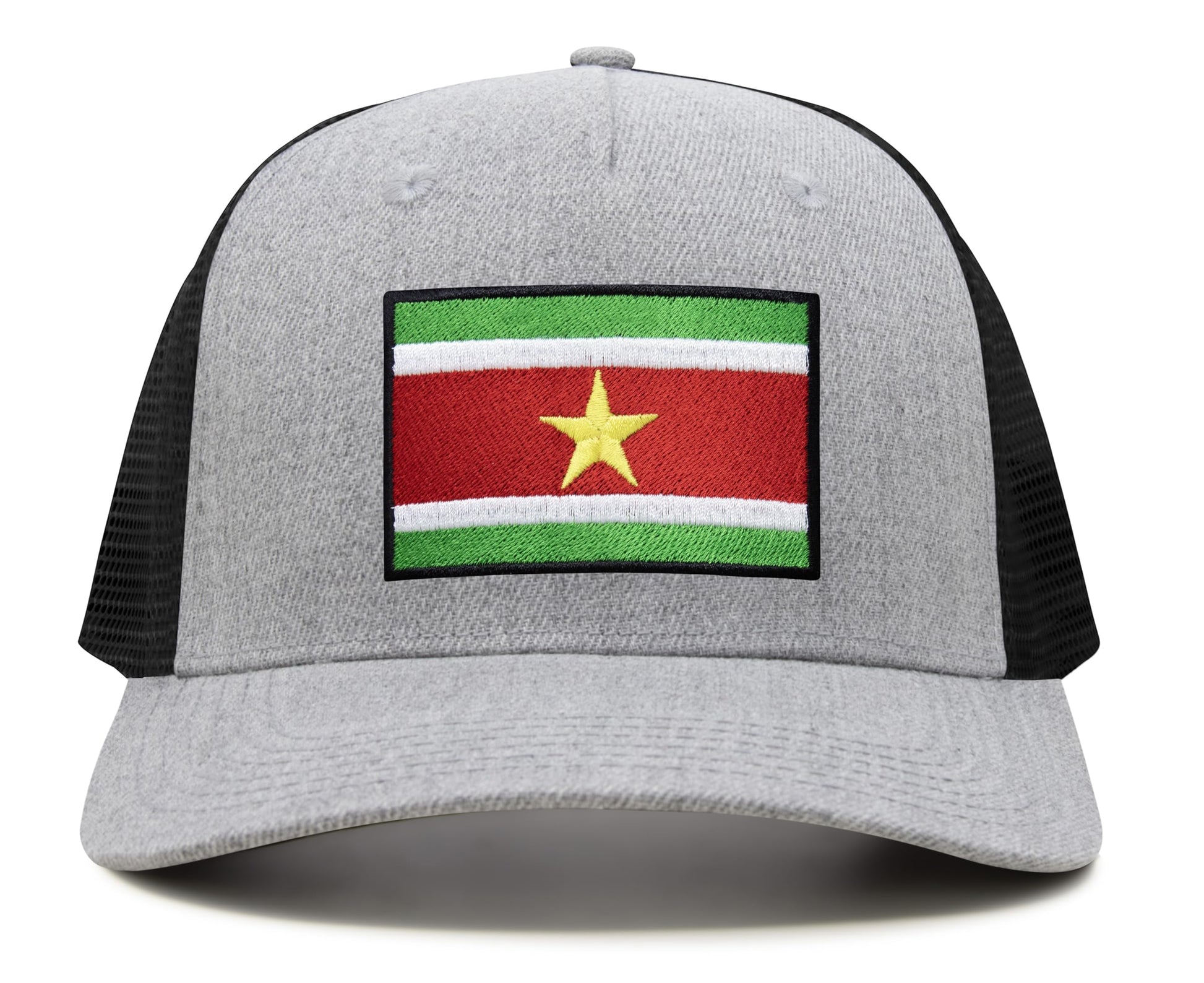 International Tie Country Hat for Men and Women, Adjustable Snapback Trucker Baseball Cap with Embroidered Patch (Suriname, Grey Black) - International Tie