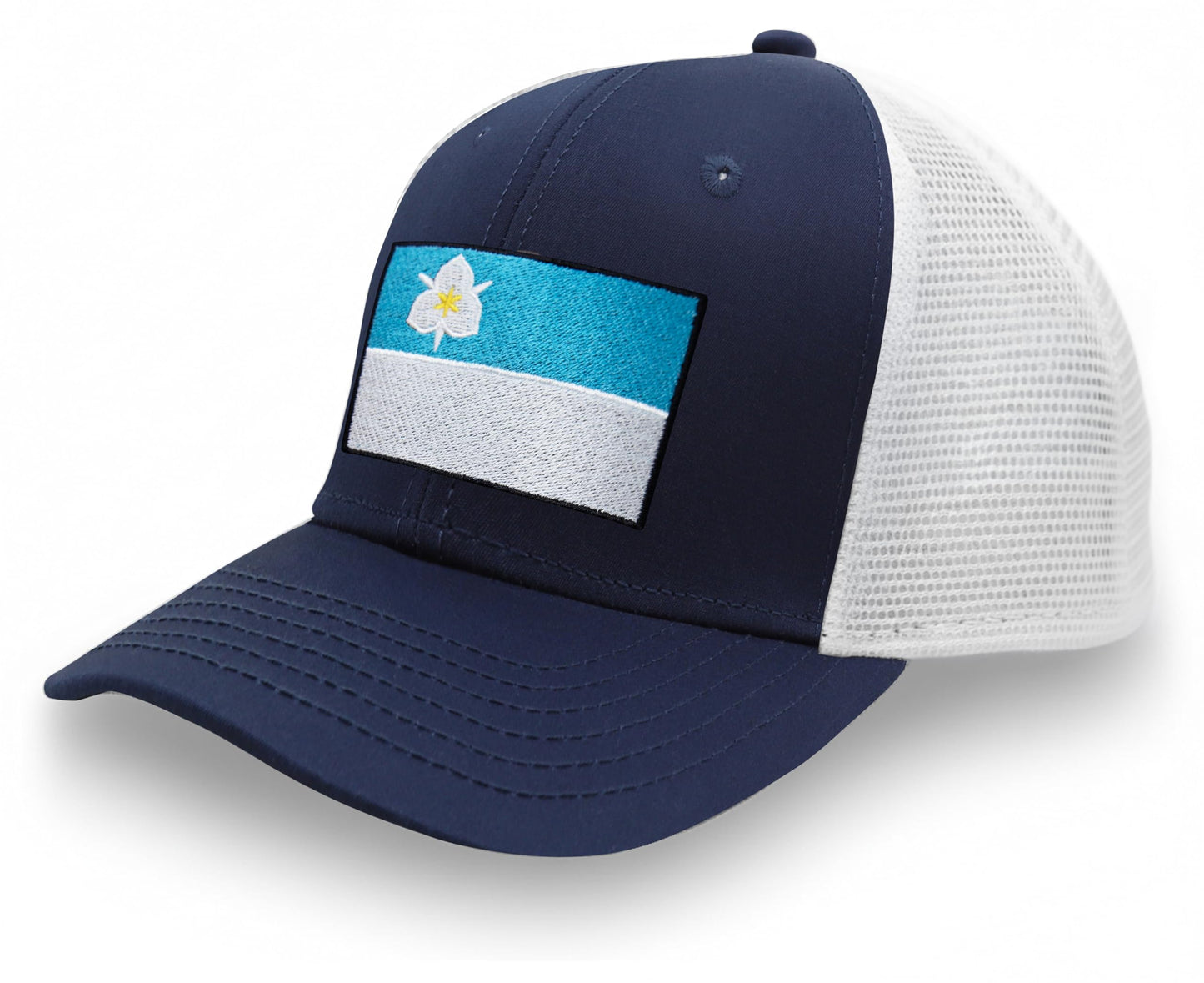 International Tie City Hat for Men and Women, Adjustable Snapback Trucker Baseball Cap with Embroidered Patch (Salt Lake City, Navy White)