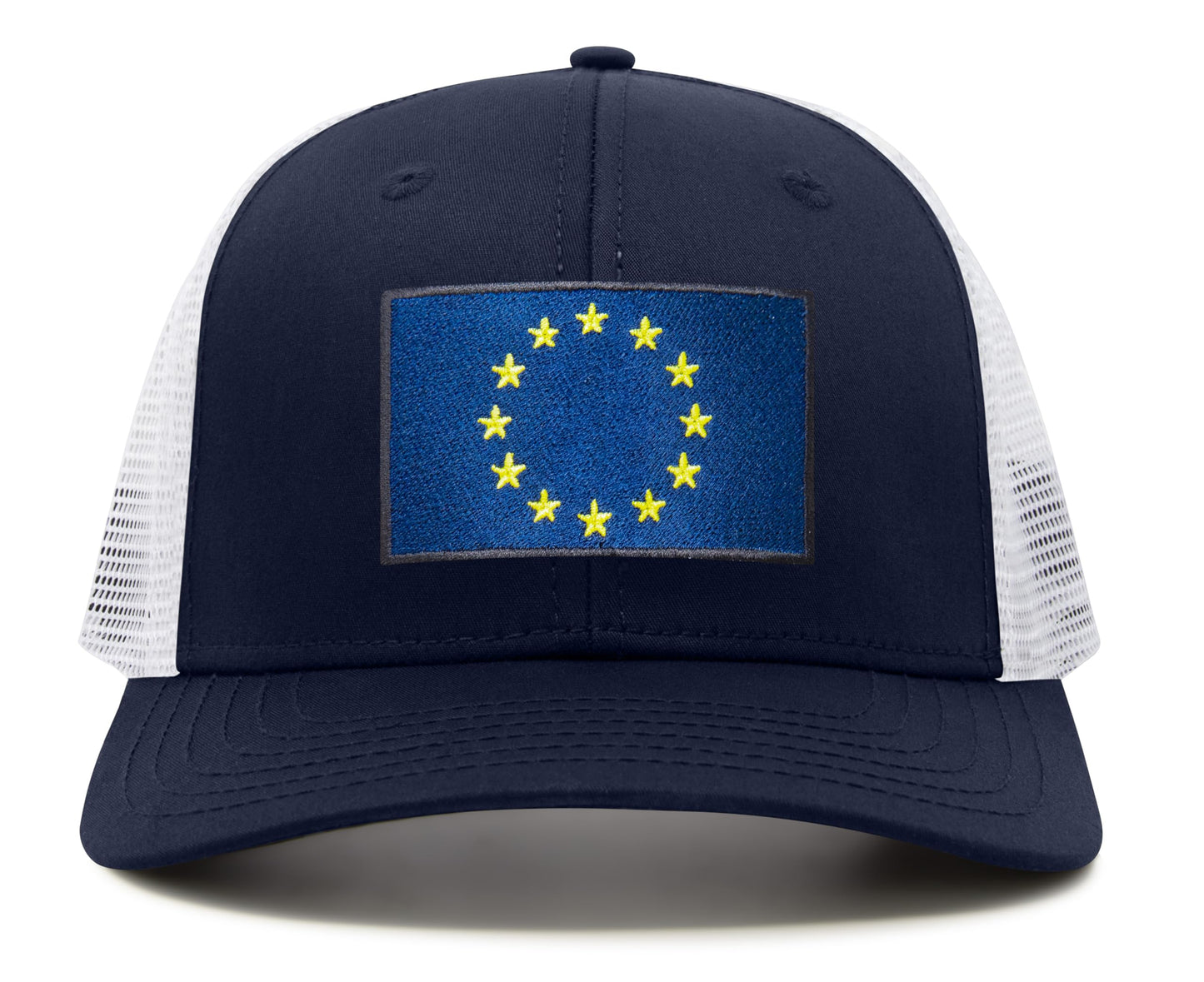 European Flag Hat for Men and Women - EU Trucker Snapback Baseball Cap by International Tie (Navy White)