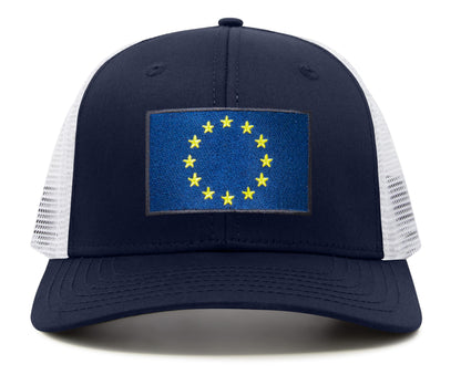 European Flag Hat for Men and Women - EU Trucker Snapback Baseball Cap by International Tie (Navy White)