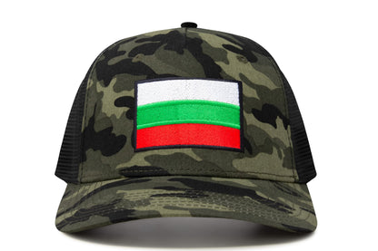 International Tie Country Hat for Men and Women, Adjustable Snapback Trucker Baseball Cap with Embroidered Patch (Bulgaria, Camouflage)