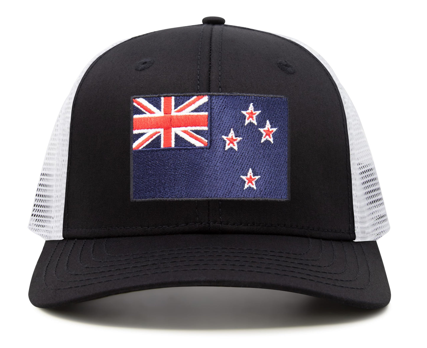 International Tie Country Hat for Men and Women, Adjustable Snapback Trucker Baseball Cap with Embroidered Patch (New Zealand, Black White)