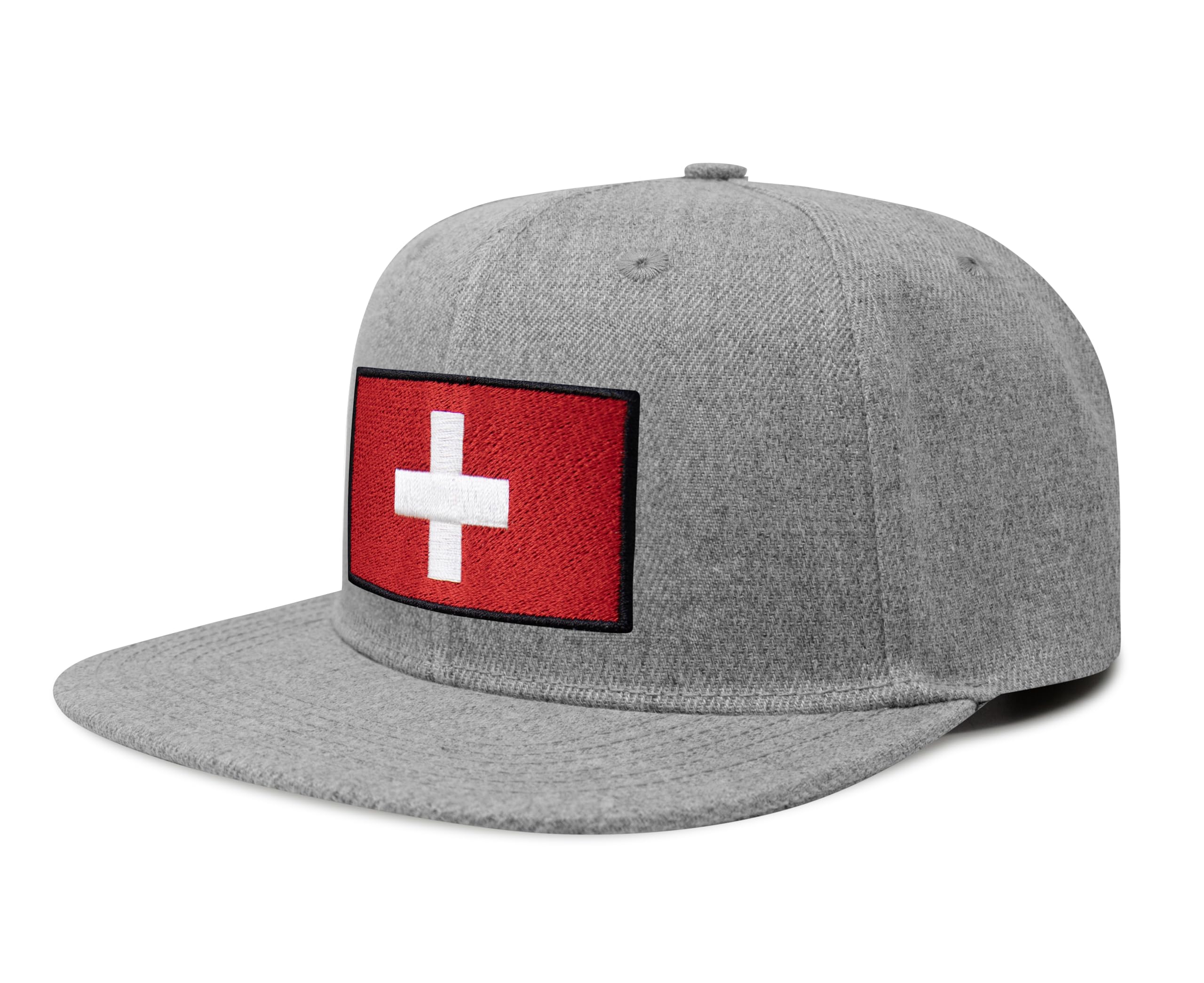 International Tie Swiss Flag Hat for Men and Women - Switzerland Snapback Trucker Baseball Cap (Grey Flatbill)
