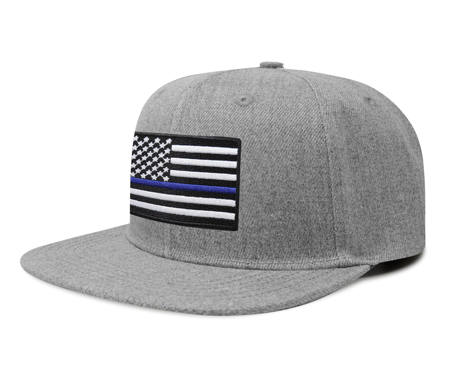 International Tie Thin Blue Line Hat for Men and Women - Snapback Trucker Baseball Cap (Grey Flatbill) - International Tie