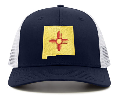 International Tie Stateline Flag Hat for Men and Women - Snapback Trucker Baseball Cap (New Mexico, Navy White)