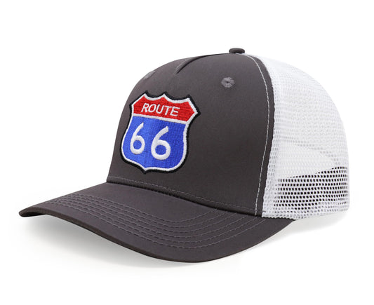 International Tie Premium Route 66 Hat for Men and Women – Mother Road Snapback Trucker Baseball Cap (Grey/White)