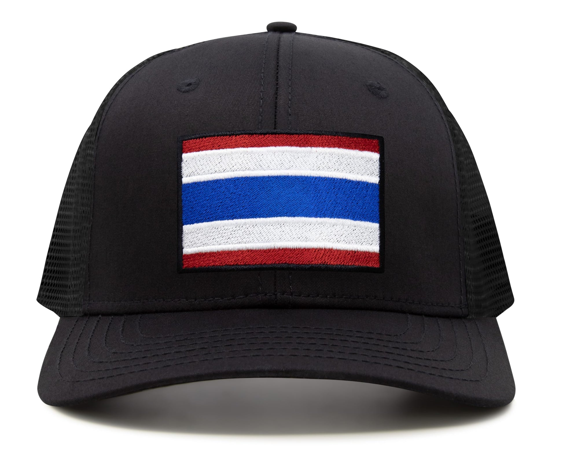 International Tie Country Hat for Men and Women, Adjustable Snapback Trucker Baseball Cap with Embroidered Patch (Thailand, All Black) - International Tie