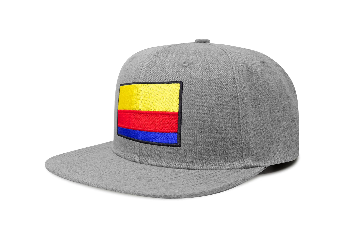 International Tie Country Hat for Men and Women, Adjustable Snapback Trucker Baseball Cap with Embroidered Patch (Colombia, Grey Flatbill)