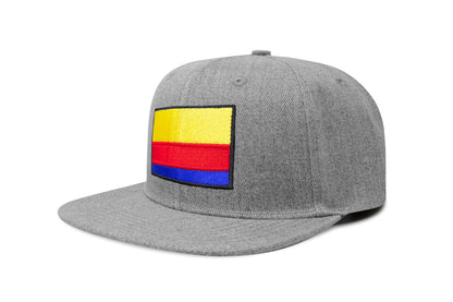 International Tie Country Hat for Men and Women, Adjustable Snapback Trucker Baseball Cap with Embroidered Patch (Colombia, Grey Flatbill)