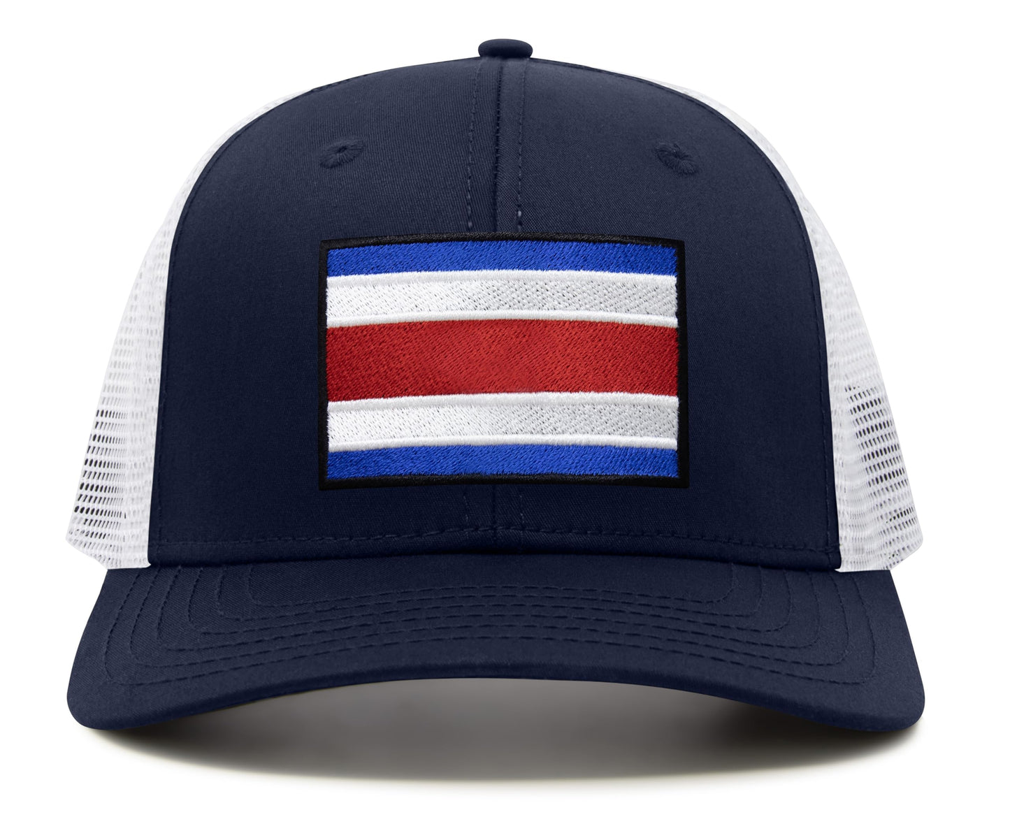 International Tie Country Hat for Men and Women, Adjustable Snapback Trucker Baseball Cap with Embroidered Patch (Costa rica, Navy White) - International Tie