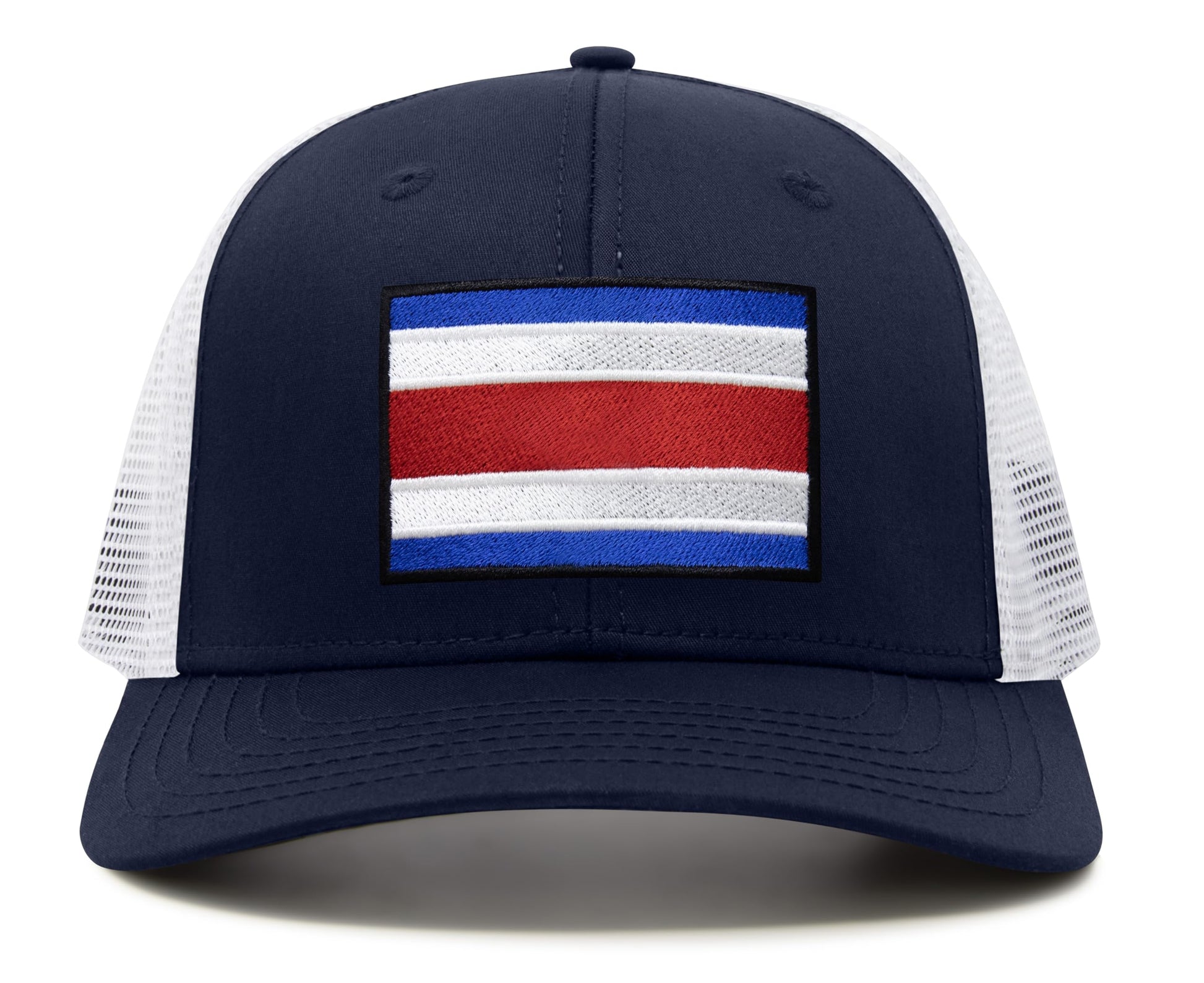 International Tie Country Hat for Men and Women, Adjustable Snapback Trucker Baseball Cap with Embroidered Patch (Costa rica, Navy White) - International Tie