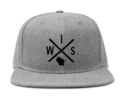 International Tie Wisconsin WIS Hat for Men and Women - Snapback Trucker Baseball Cap (Grey Flatbill)