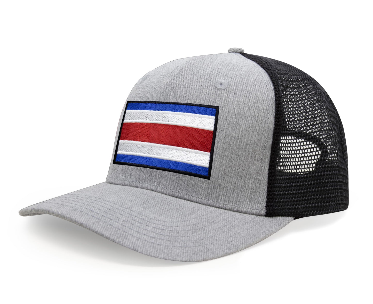International Tie Country Hat for Men and Women, Adjustable Snapback Trucker Baseball Cap with Embroidered Patch (Costa rica, Grey Black) - International Tie