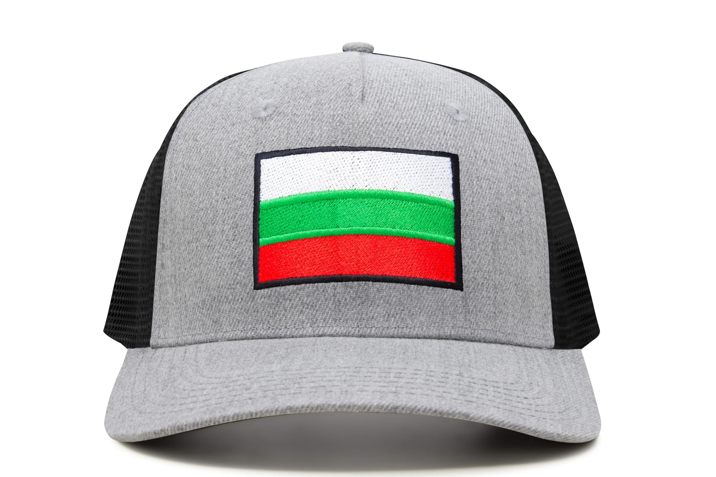 International Tie Country Hat for Men and Women, Adjustable Snapback Trucker Baseball Cap with Embroidered Patch (Bulgaria, Grey Black)