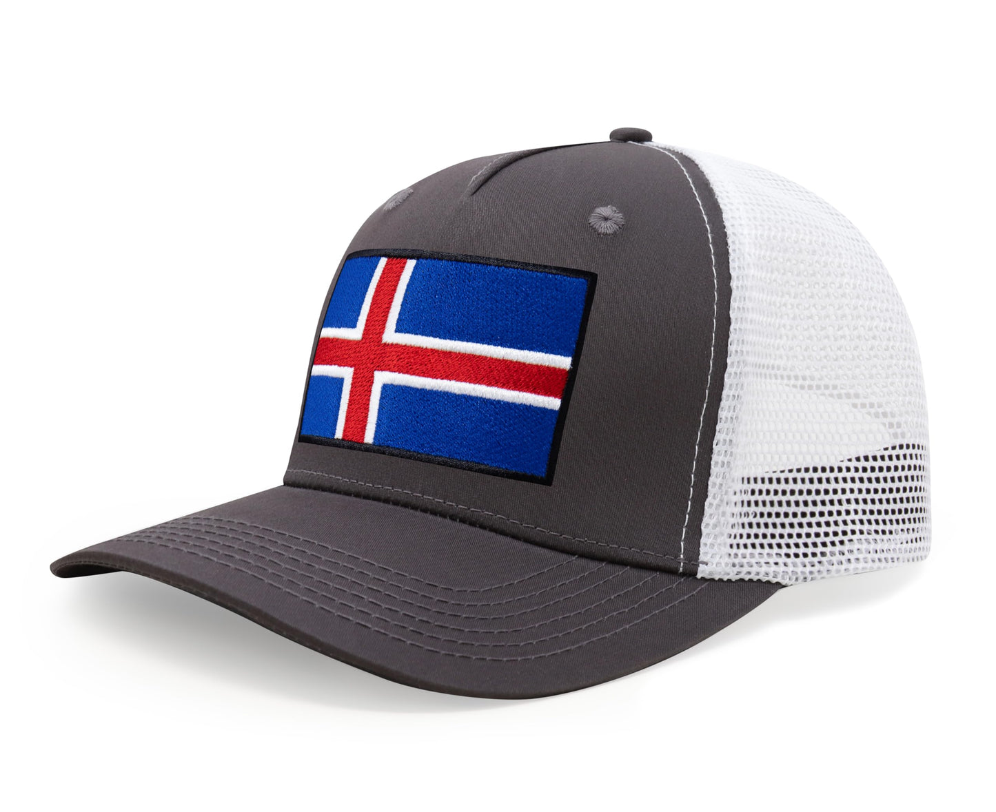 International Tie Iceland Flag Hat for Men and Women - Adjustable Snapback Trucker Baseball Cap (Grey White)